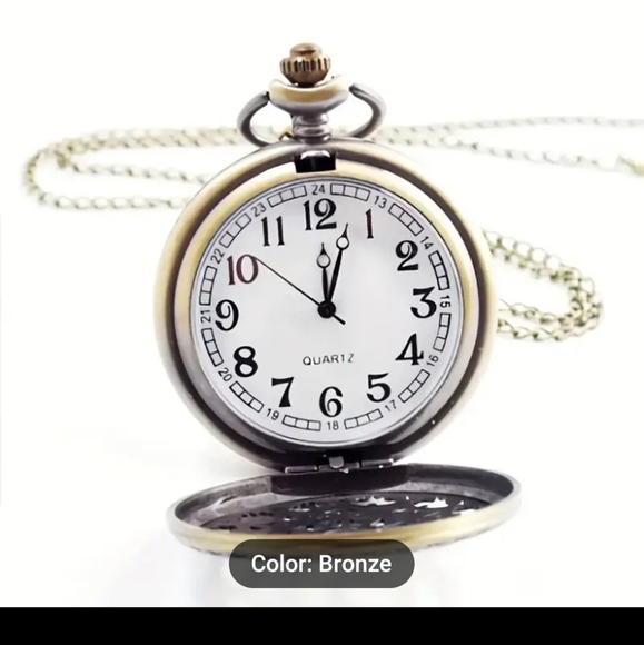 Roman numeral Quartz Pocket Watch Necklace Chai… - Picture 3 of 4